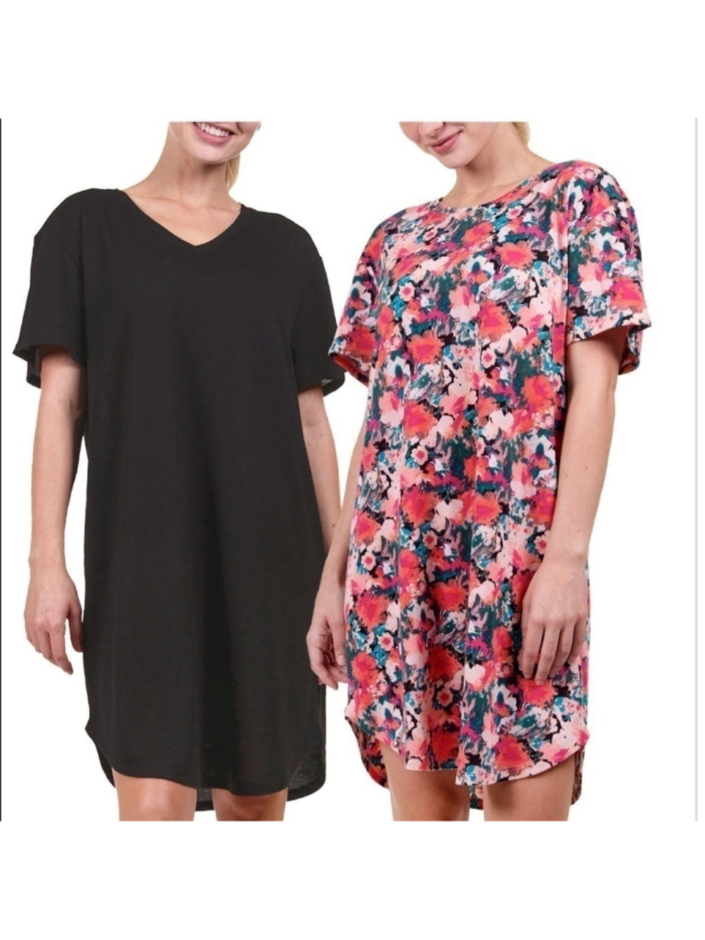 Natori 2pk sleep shirts black and floral size small